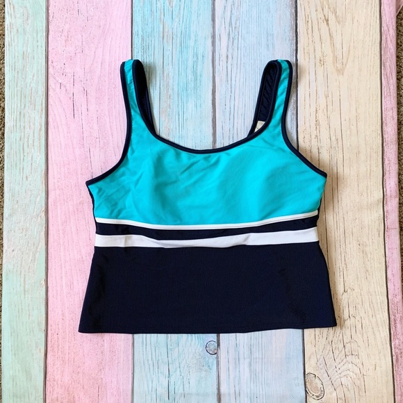 L.L. Bean Women's bathing suit Top in Navy and and teal - Picture 2 of 7